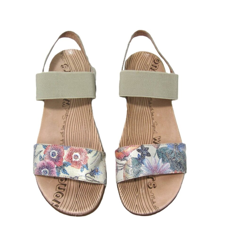 Wonders Floral Leather Slingback Sandals in Beige and Multicolor